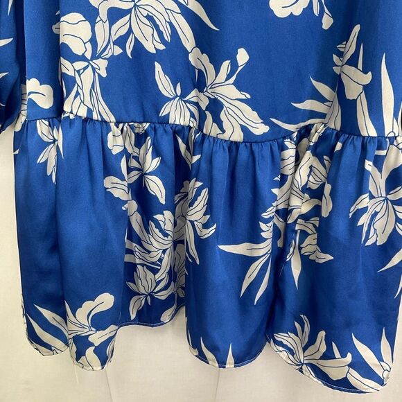 Alexis X Target Blue White Floral Long Sleeves Tiered Satin Mini Dress M - Picture 9 of 13